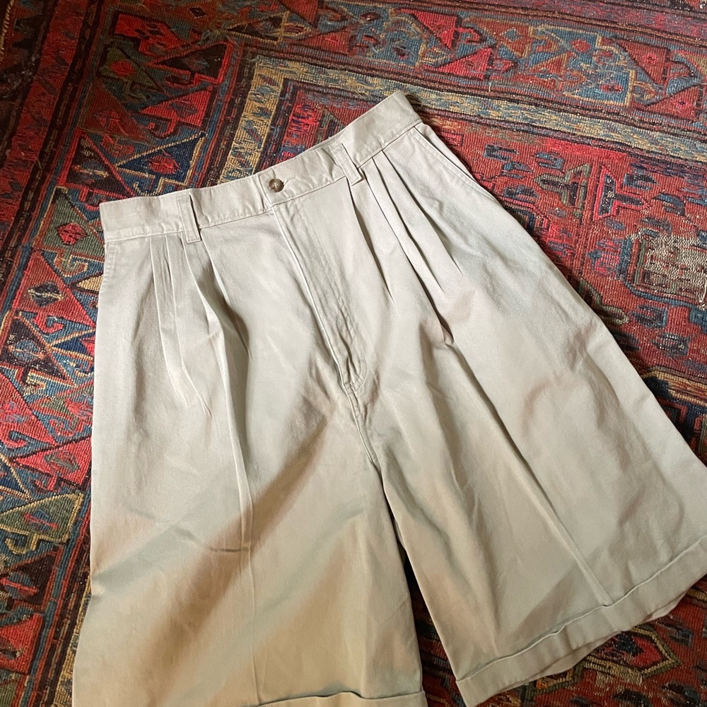 Ruff Hewn Pleated Front Bermuda Shorts Khaki High Rise Size 14